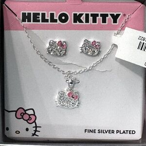 Hello Kitty Fine Silver Plated Necklace and Earrings Set NWT